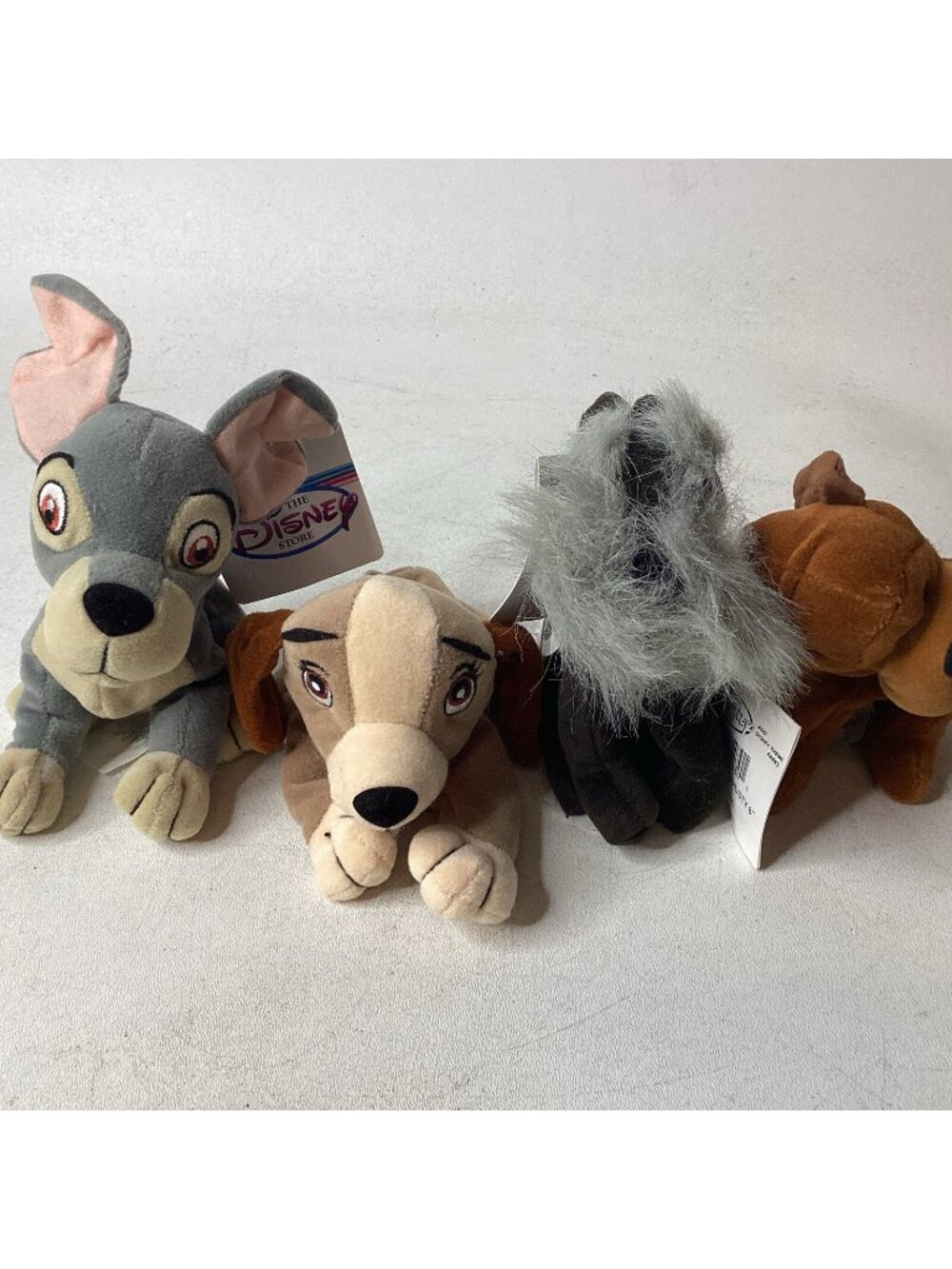 Disney Store Mini Bean Bag Plush Lot LADY and the TRAMP, Trusty & Jock NWT